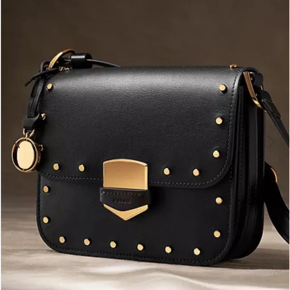 Fossil Black Studded Crossbody Bag - EUC